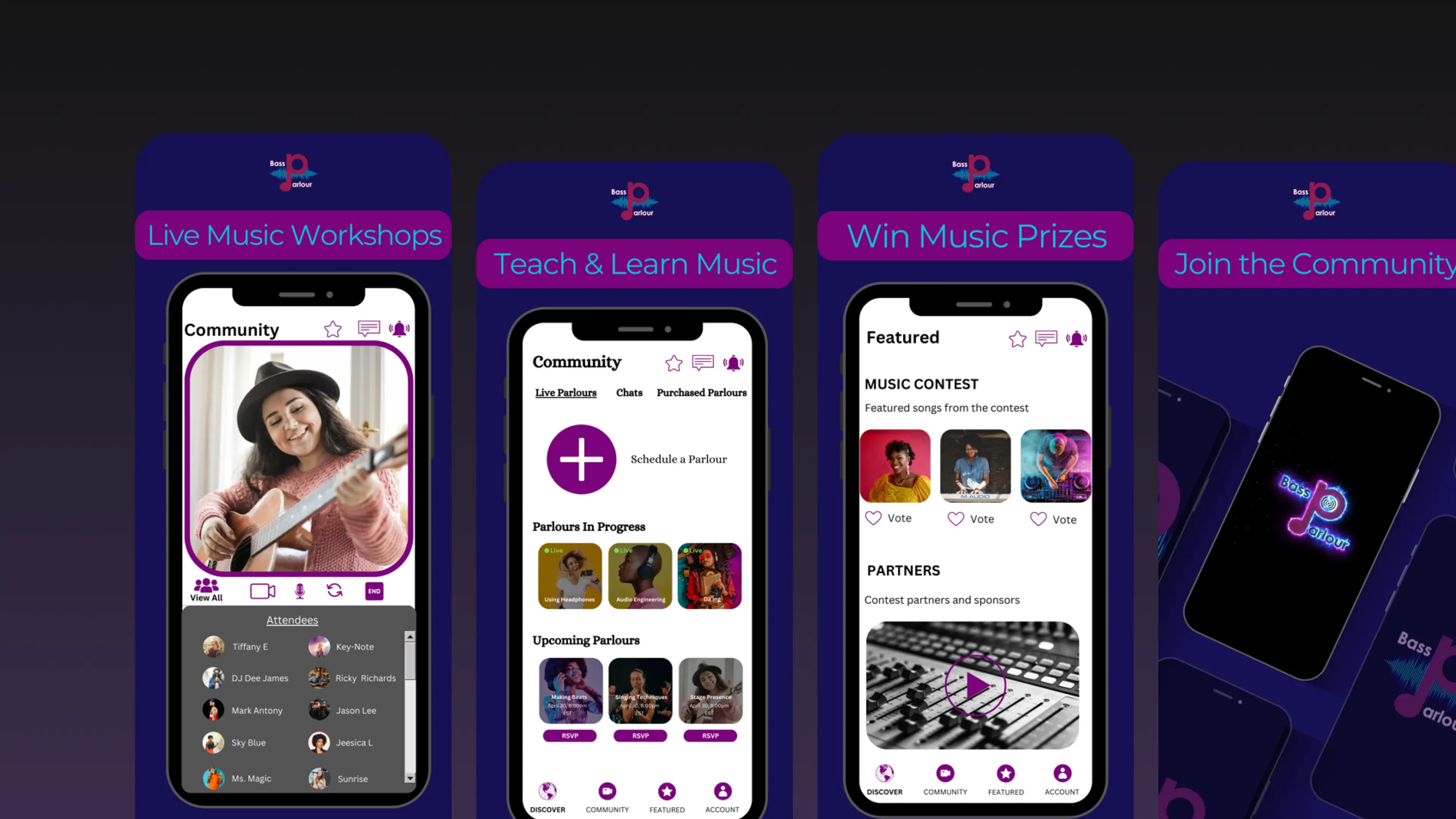 Bassparlour App - Sala de músicos